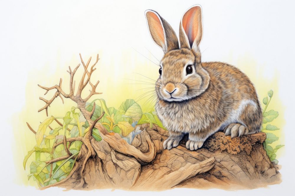 Rabbit in nature digital art illustration. AI generated image by rawpixel.