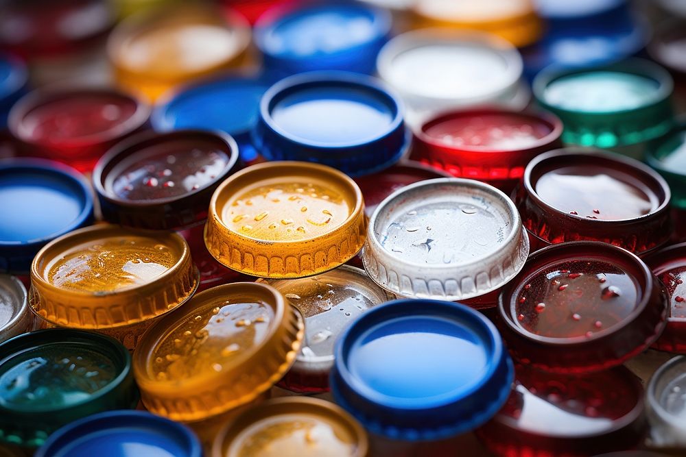 Bottle cap arrangement backgrounds abundance. AI generated Image by rawpixel.