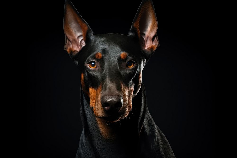Doberman dog portrait on black background. AI generated image by rawpixel.