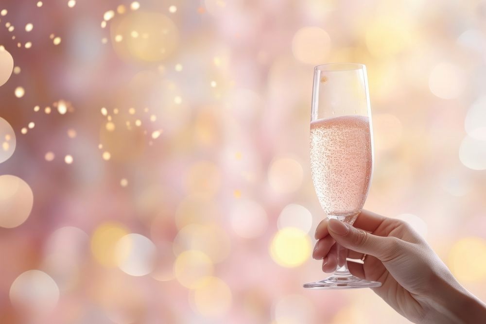 Woman holding Pink champagne, pink bokeh. AI generated image by rawpixel.