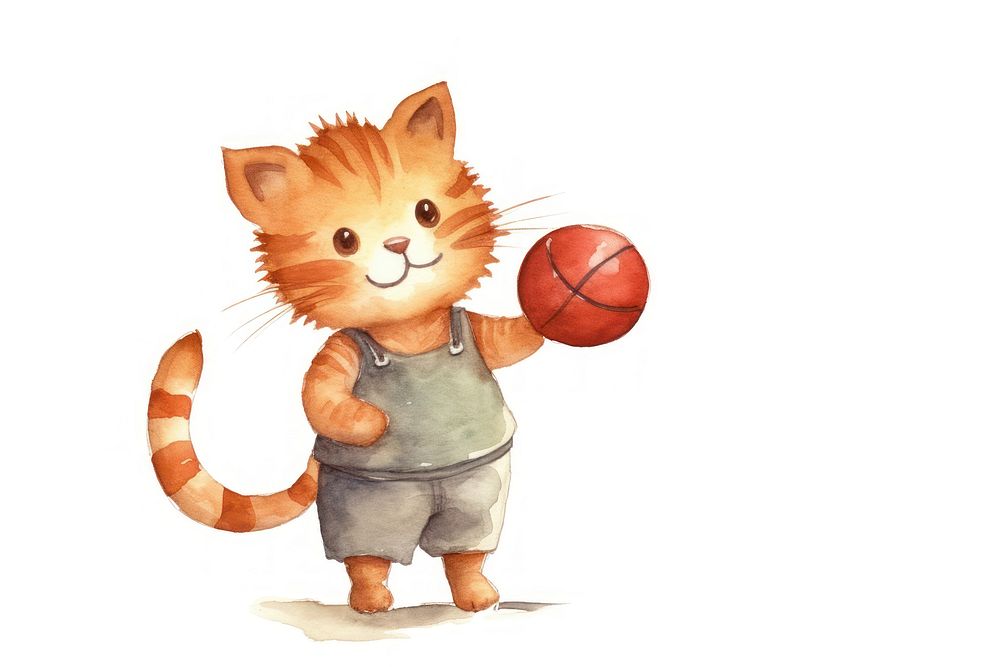 Cat playing basketball cartoon sports mammal. 