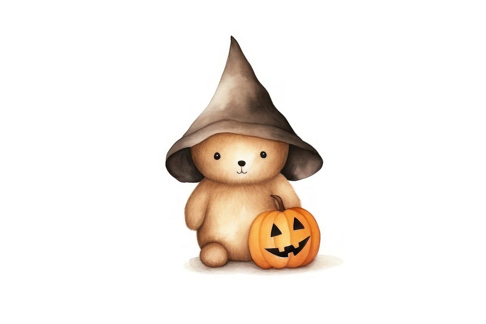 A cute bear halloween cartoon white background anthropomorphic. AI generated Image by rawpixel.
