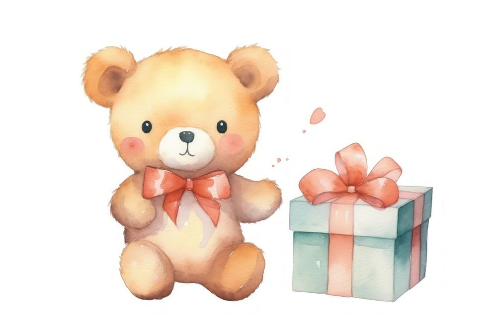 Cute bear holding gift box cartoon toy white background. AI generated Image by rawpixel.