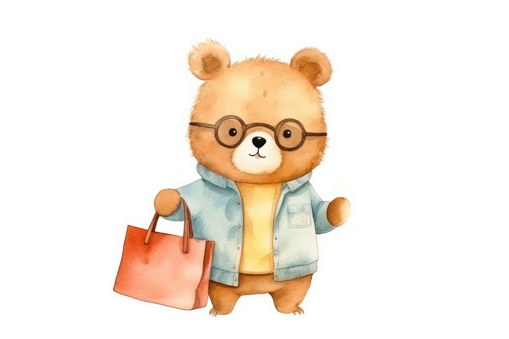 Cute bear wearing shop bag cartoon toy white background. AI generated Image by rawpixel.