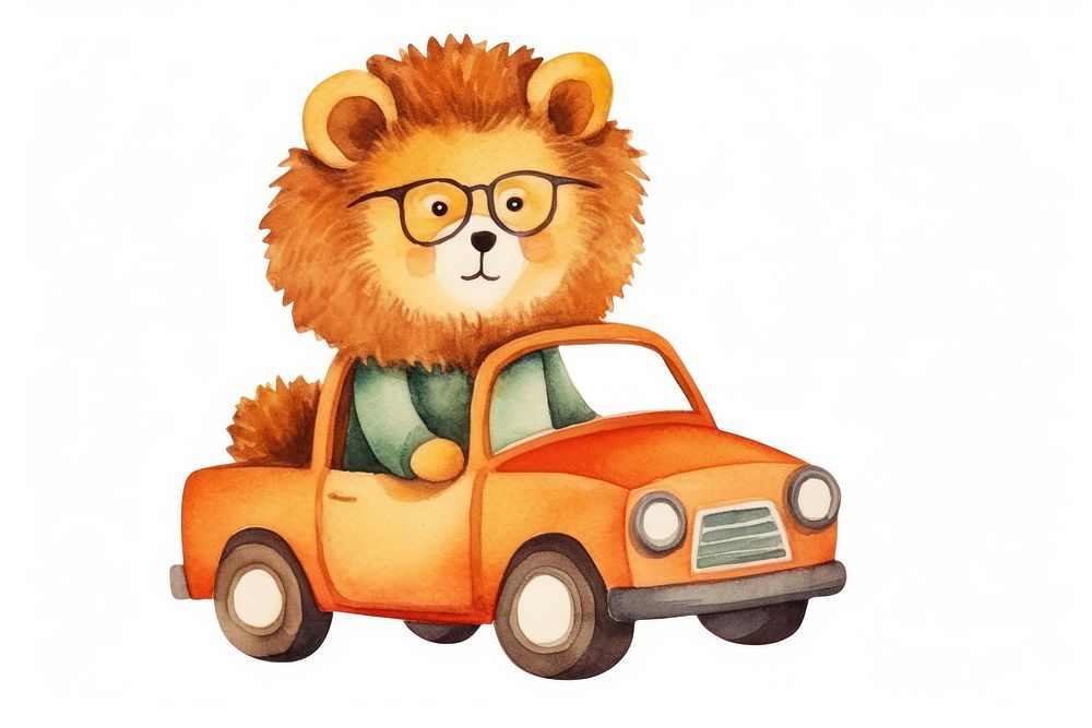 Cute lion driving car vehicle cartoon. AI generated Image by rawpixel.