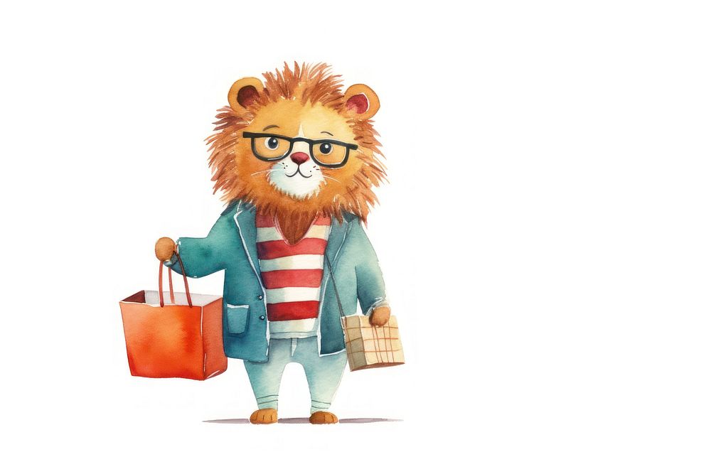 Cute lion shopping cartoon toy white background. AI generated Image by rawpixel.