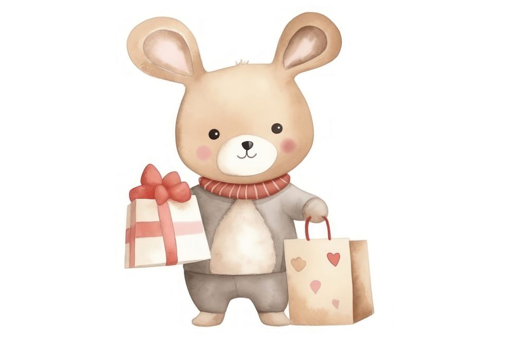 Cute rabbit holding shop bag cartoon animal white background. AI generated Image by rawpixel.