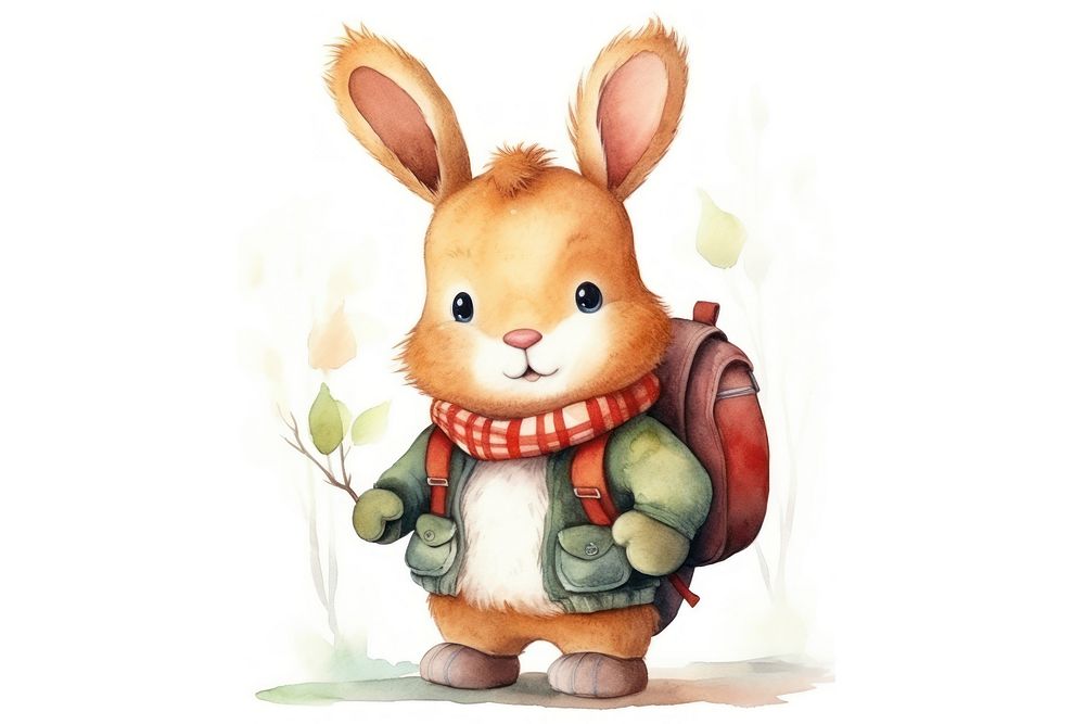 Cute rabbit wearing school bag cartoon animal mammal. 