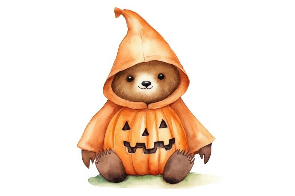Cute sloth wearing pumpkin custume cartoon white background anthropomorphic. AI generated Image by rawpixel.
