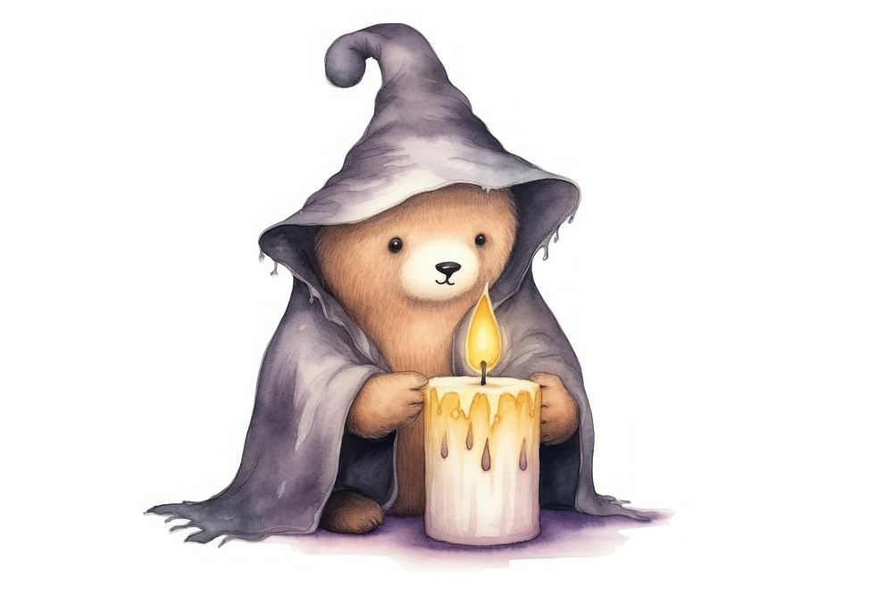 Bear holding halloween candle cartoon mammal animal. AI generated Image by rawpixel.