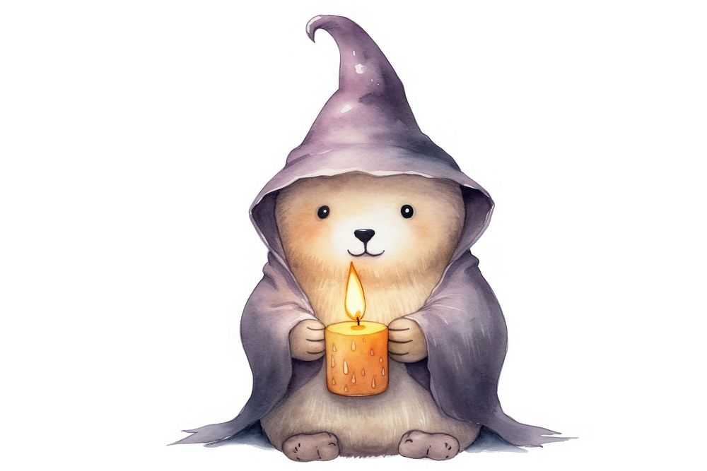 Bear holding halloween candle cartoon cute anthropomorphic. AI generated Image by rawpixel.