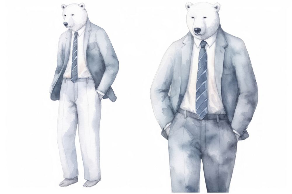 Business polar bear cartoon drawing sketch. AI generated Image by rawpixel.