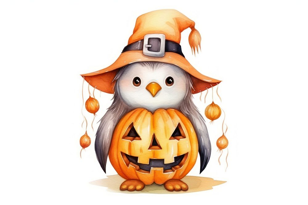 Penguin wearing pumpkin custume halloween anthropomorphic jack-o'-lantern. AI generated Image by rawpixel.