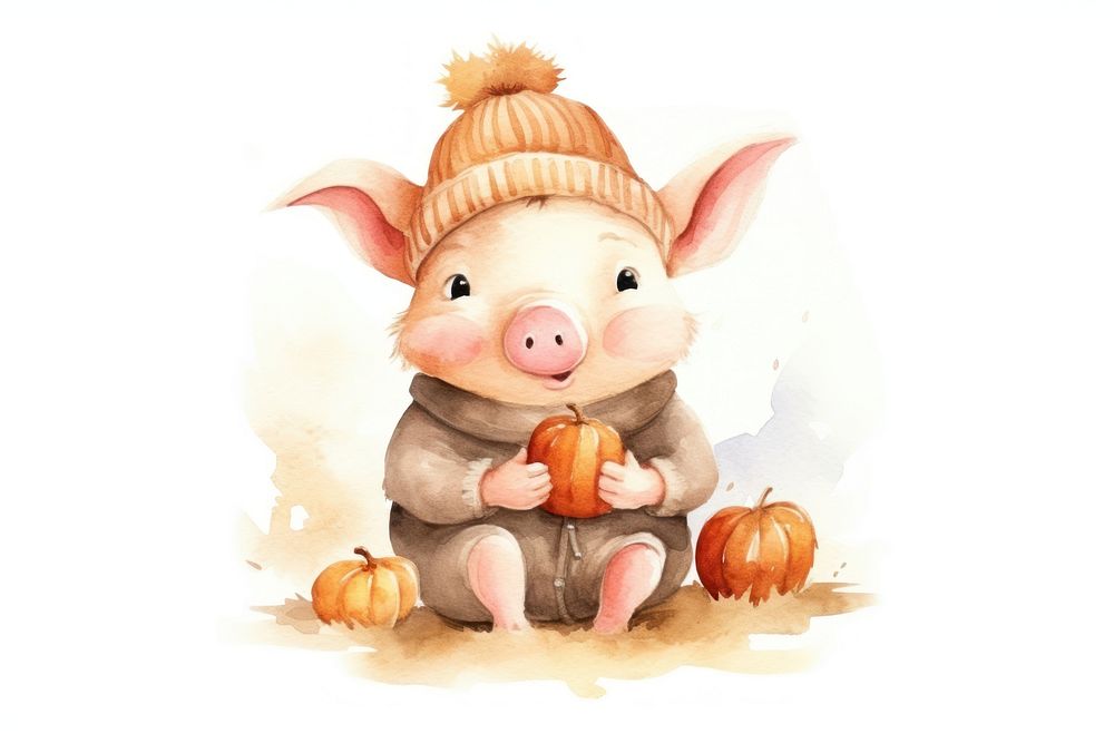 Pig holding pumpkin mammal animal cute. AI generated Image by rawpixel.
