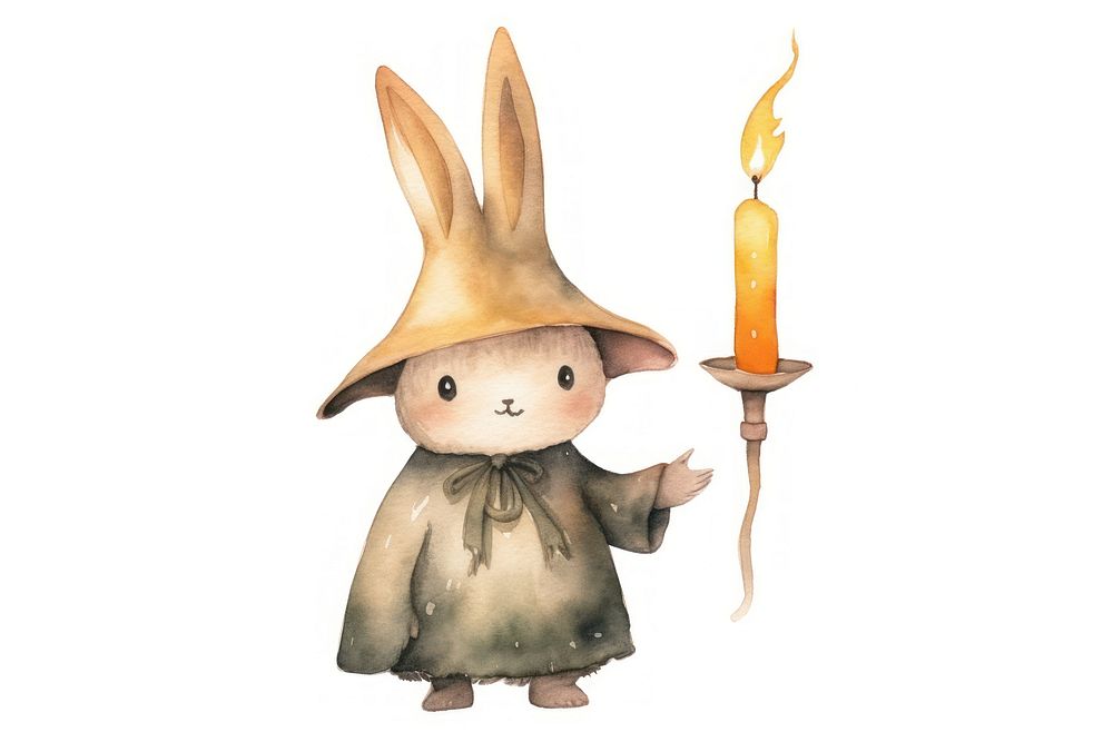 Rabbit holding halloween candle cartoon animal white background. AI generated Image by rawpixel.