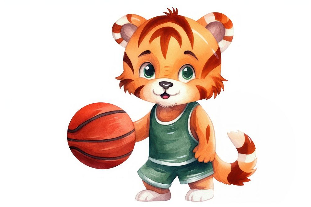 Tiger play basketball cartoon sports cute. AI generated Image by rawpixel.