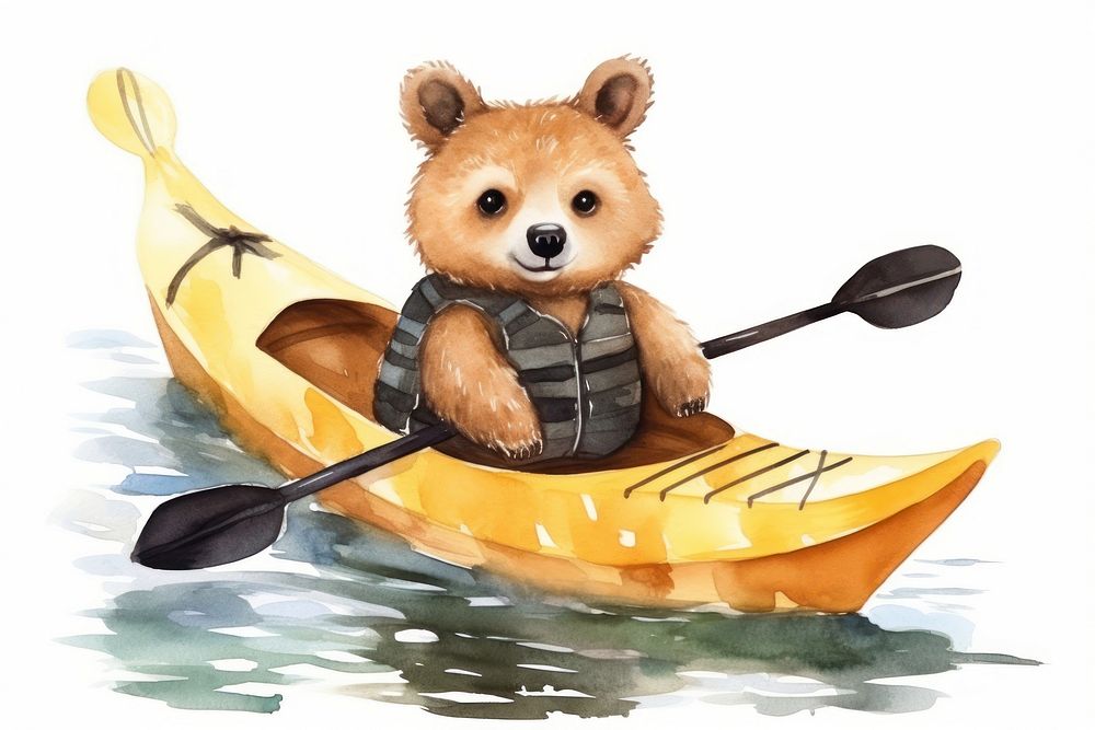 Bear kayaking lifejacket vehicle cartoon. AI generated Image by rawpixel.