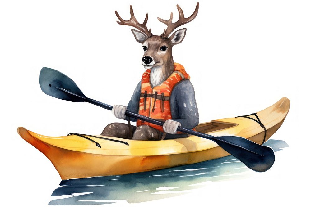 Deer kayaking lifejacket vehicle cartoon. AI generated Image by rawpixel.