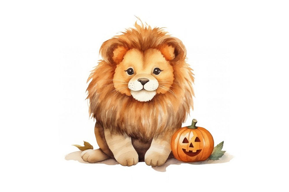 Lion wearing pumpkin cloth animal mammal cute. AI generated Image by rawpixel.