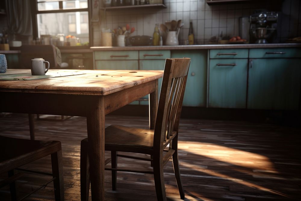 Empty kitchen table architecture furniture flooring. AI generated Image by rawpixel.