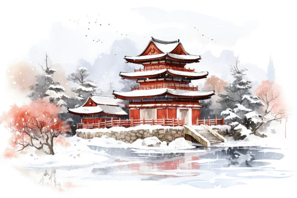 Japanese snow house architecture building pagoda. AI generated Image by rawpixel.