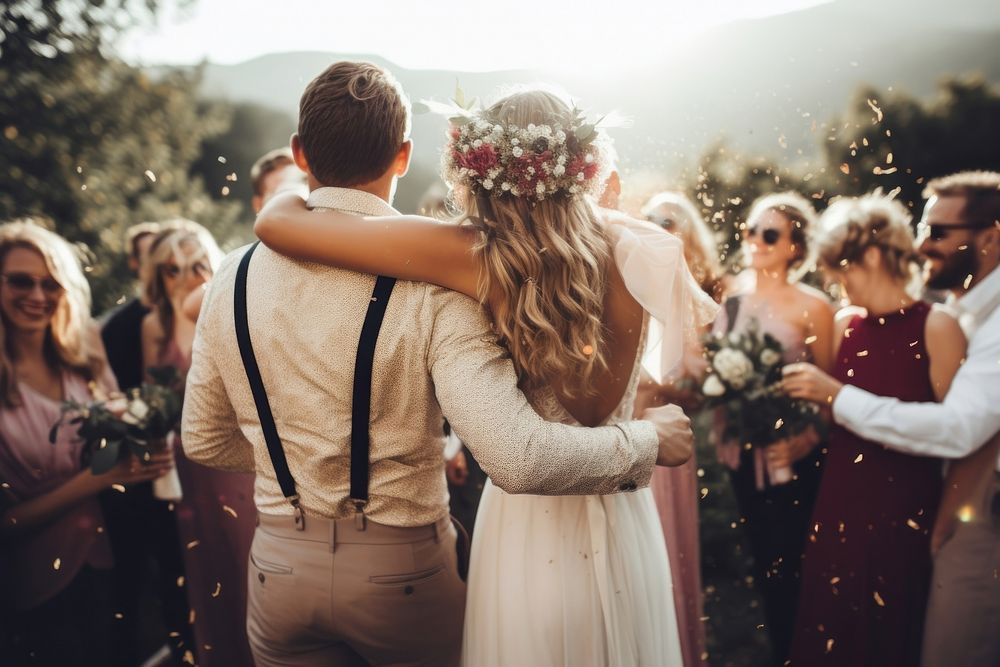 Romantic wedding photo, back view. AI generated image by rawpixel.