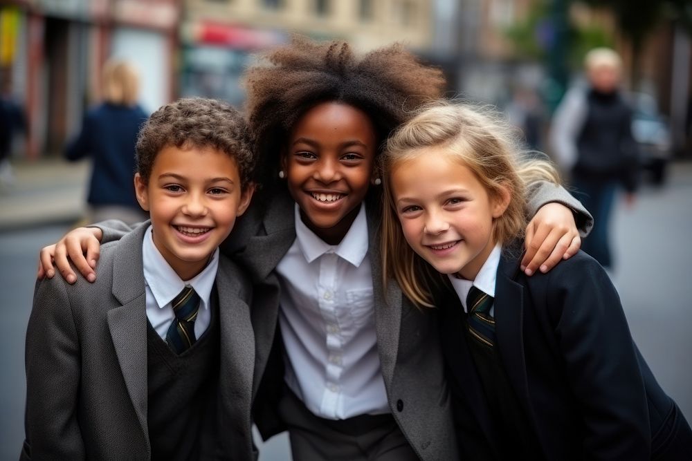 Diverse elementary students in uniform. AI generated image by rawpixel.