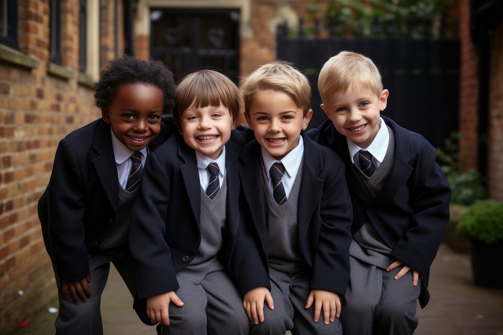 Diverse elementary students in uniform. AI generated image by rawpixel.
