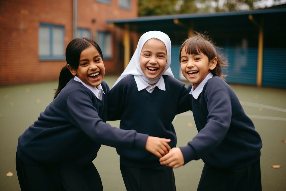 Diverse elementary girls in uniform. AI generated image by rawpixel.