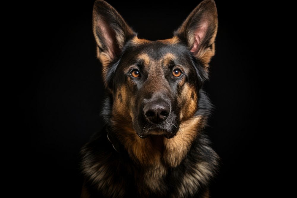 Portrait photo of German Shepherd, studio light. 