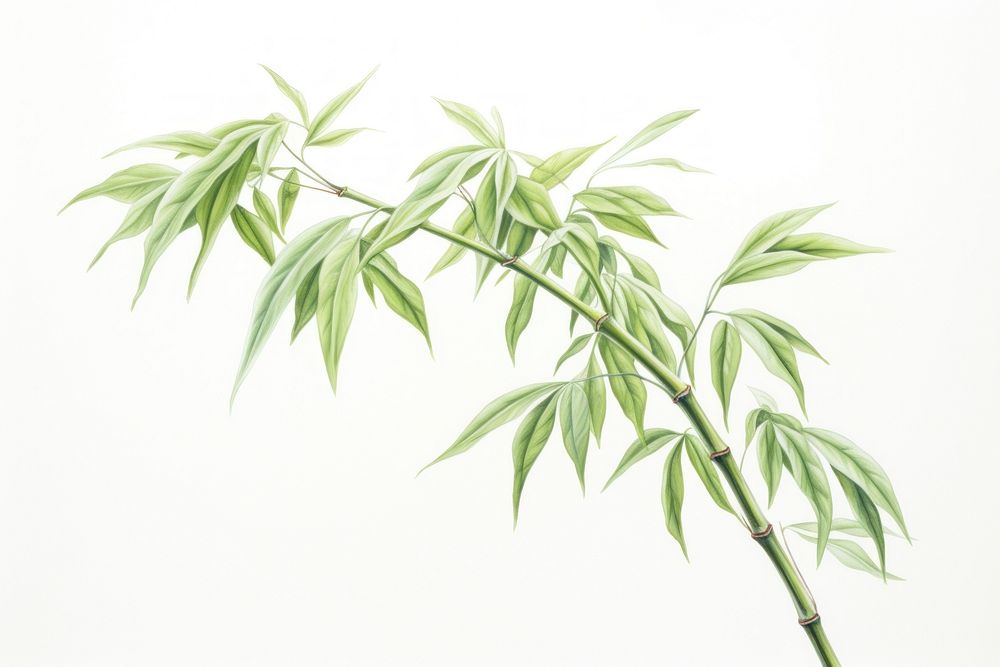 Bamboo tree plant leaf white background. AI generated Image by rawpixel.