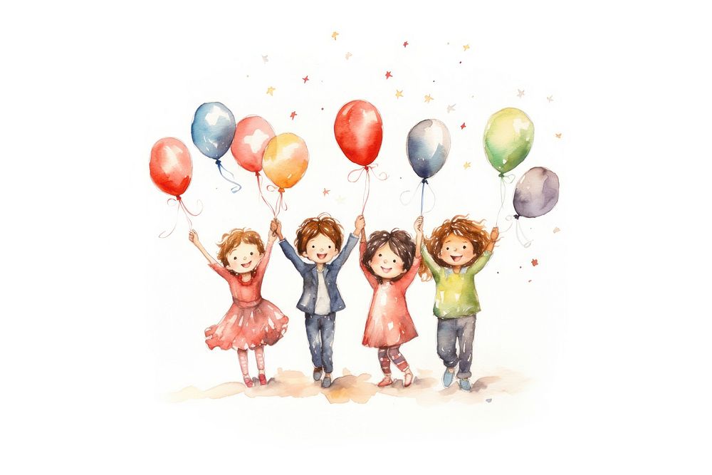 Kids celebration birthday balloon white background togetherness. 