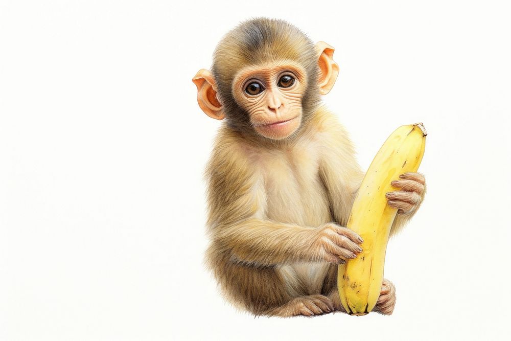 Monkey holding banana wildlife mammal animal. AI generated Image by rawpixel.