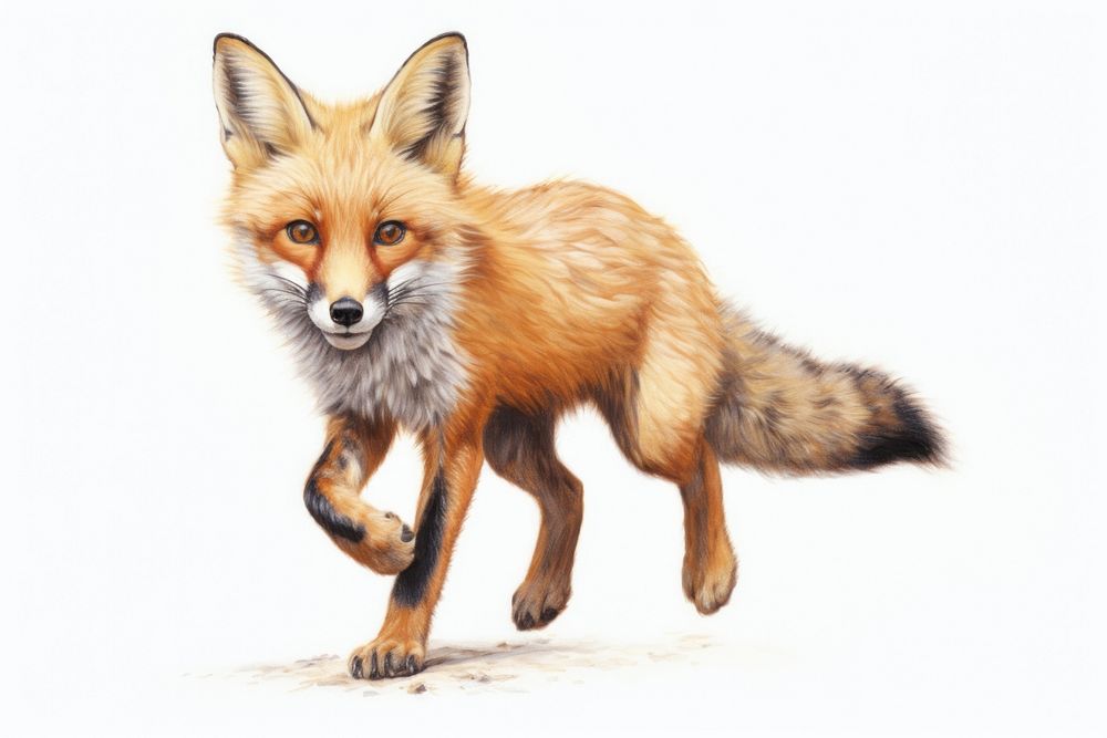 Running fox wildlife drawing animal. AI generated Image by rawpixel.