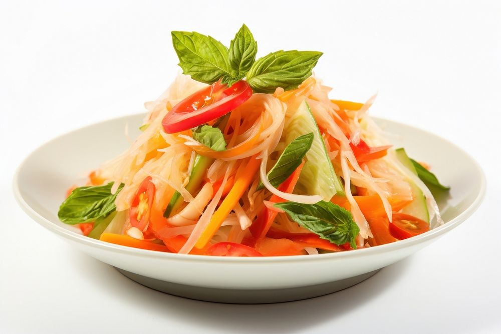 Thai papaya salad pasta plate food. AI generated Image by rawpixel.