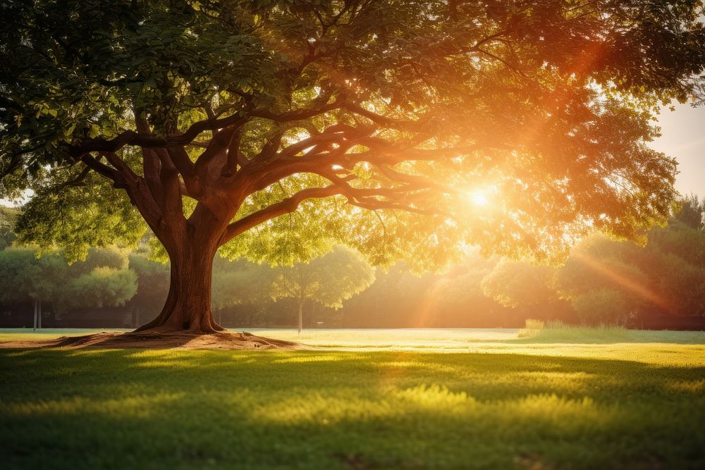 Tree sun landscape sunlight. AI generated Image by rawpixel.