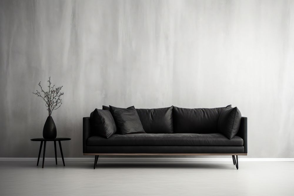Minimal black sofa architecture furniture cushion. AI generated Image by rawpixel.