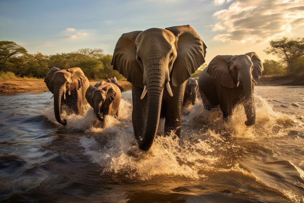 Elephants wildlife outdoors mammal. AI generated Image by rawpixel.