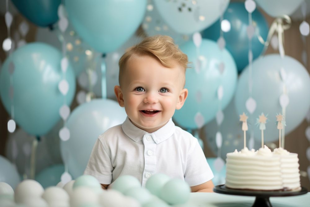 First birthday boy portrait balloon dessert. 