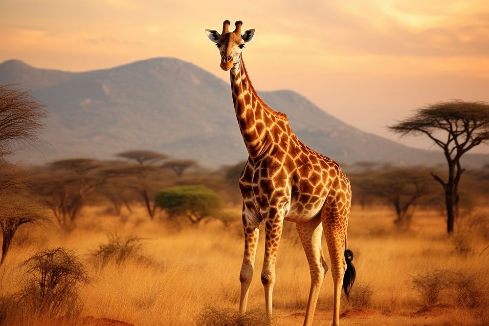 Giraffe savanna grassland wildlife. AI generated Image by rawpixel.