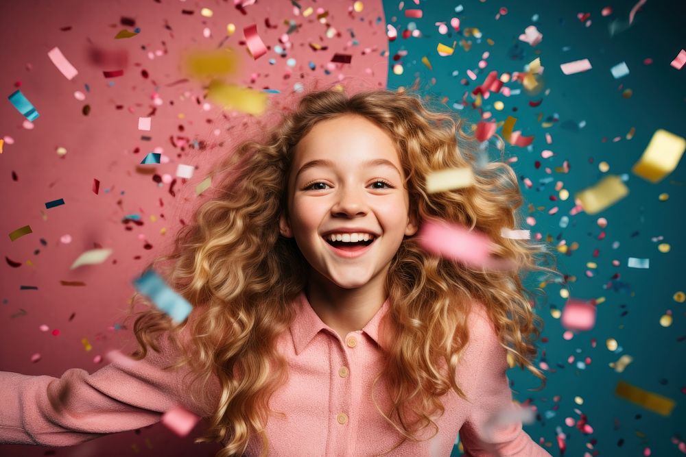 Happy birthday confetti smile girl. AI generated Image by rawpixel.