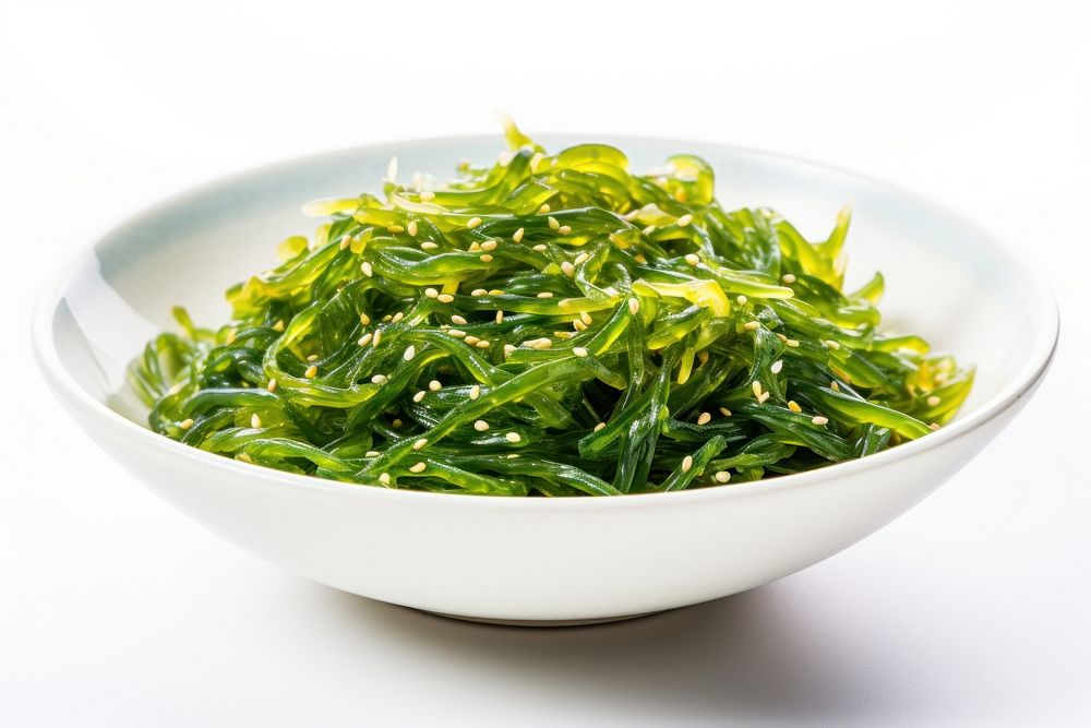 Japanes seaweed salad plate bowl white background. AI generated Image by rawpixel.