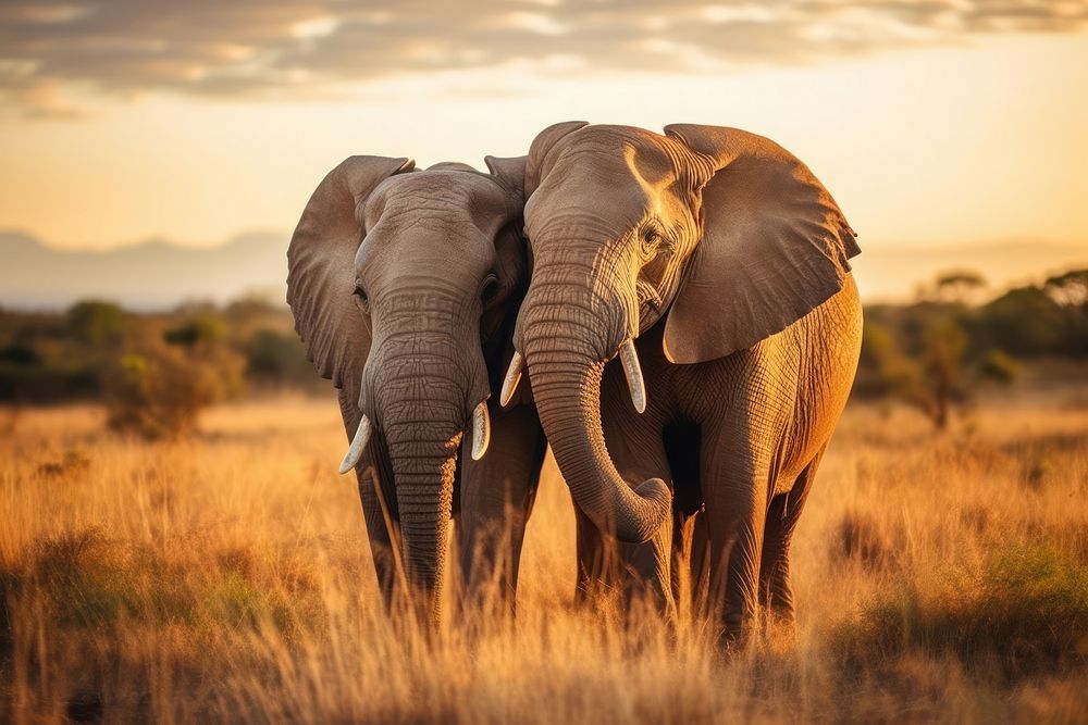 Elephants grassland wildlife outdoors. AI generated Image by rawpixel.