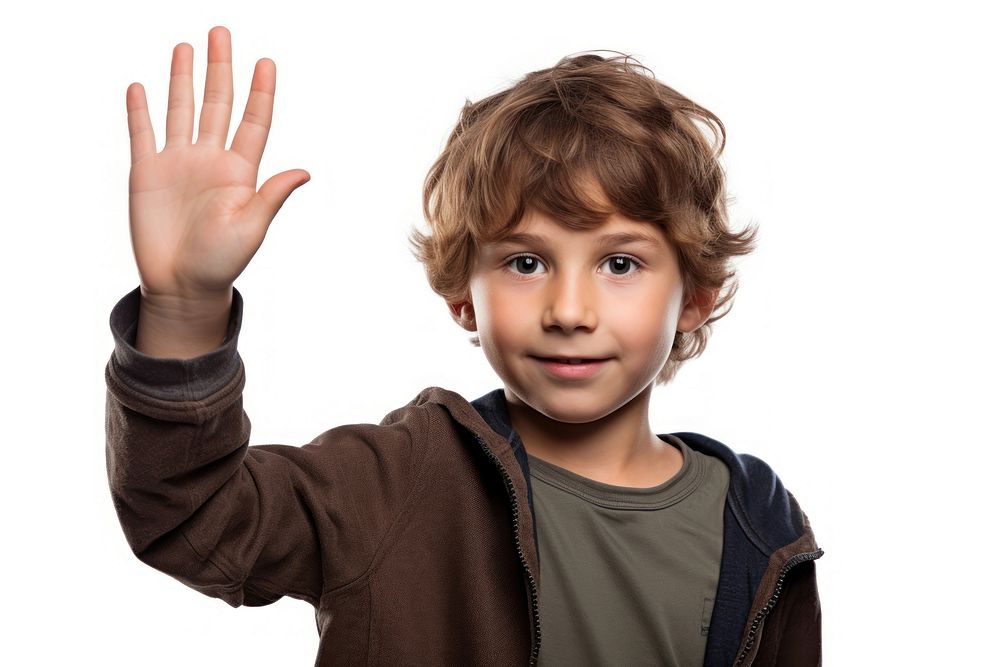 Young Boy Raising Hand hand portrait child. AI generated Image by rawpixel.