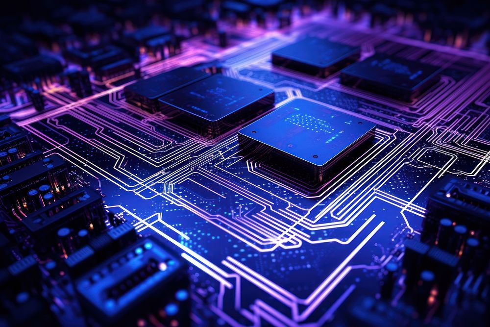 Technology blue motherboard electronics. AI generated Image by rawpixel.