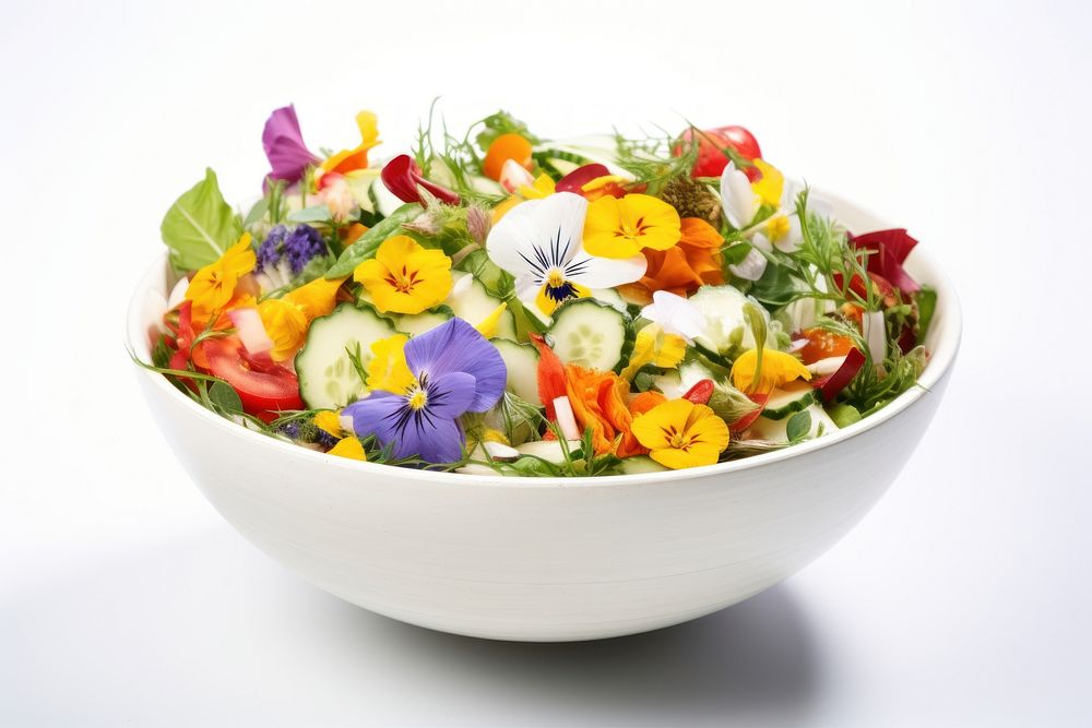 Edible flowers salad bowl plant food. AI generated Image by rawpixel.