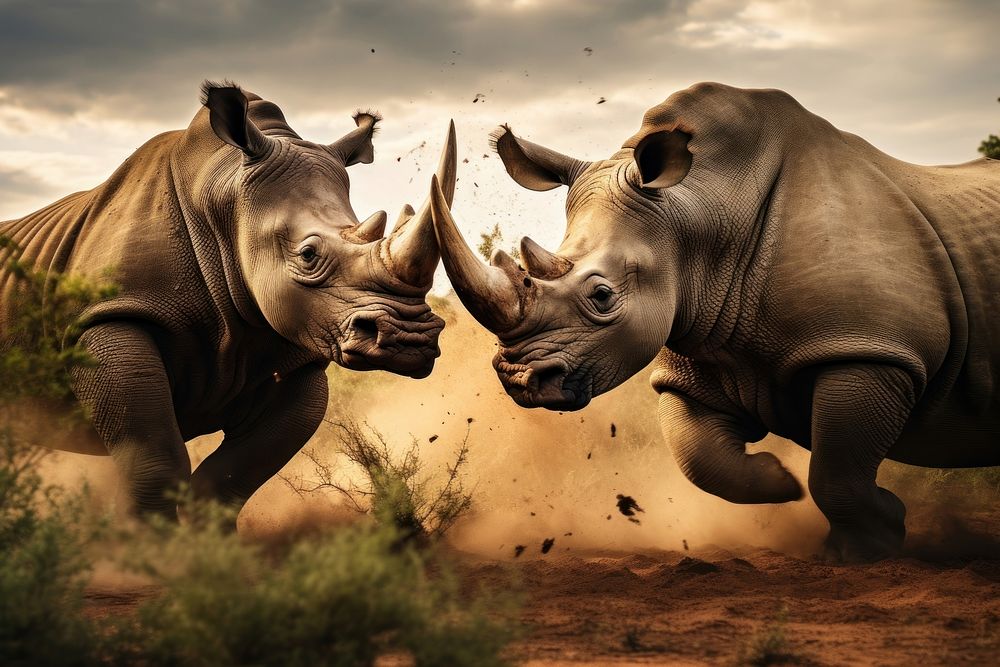 Rhino wildlife elephant savanna. AI generated Image by rawpixel.