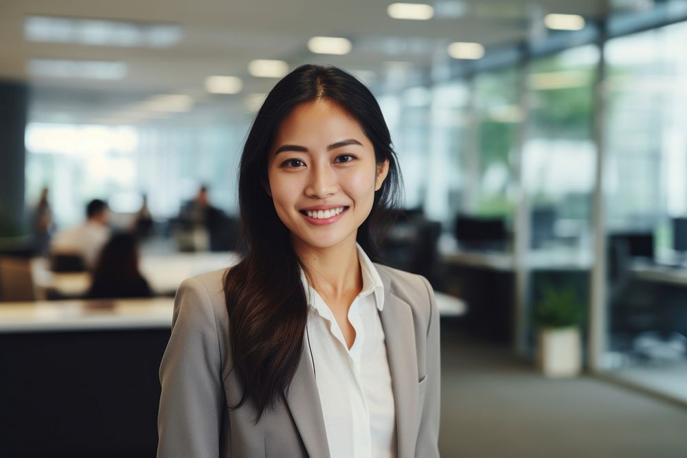 Happy Thailand woman smiling standing portrait office. AI generated Image by rawpixel.