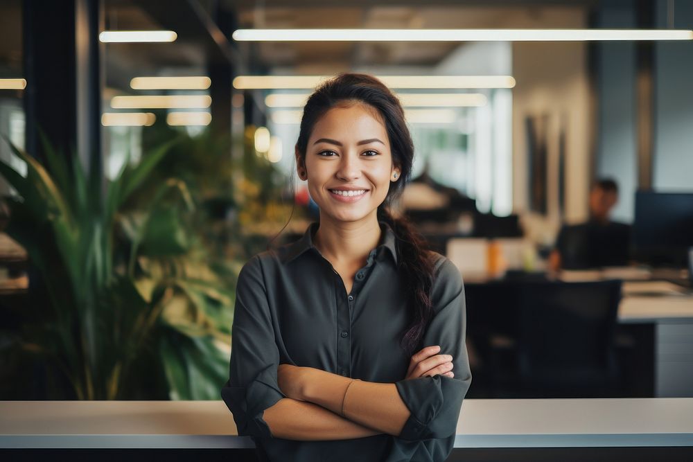 Happy thailand woman smiling standing portrait office. AI generated Image by rawpixel.