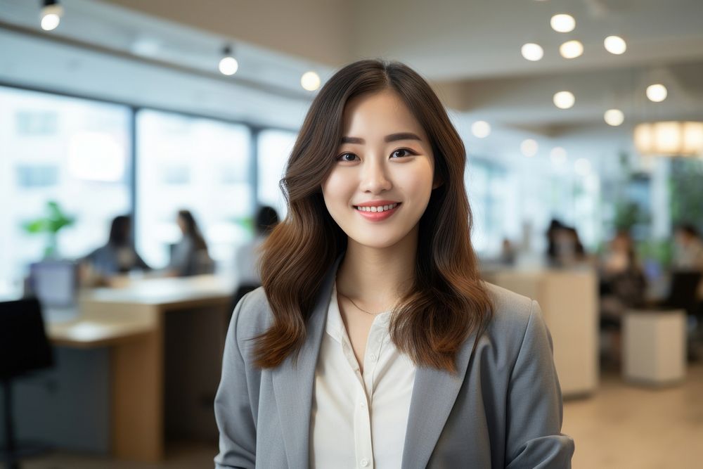 Happy korean woman smiling standing portrait office adult. AI generated Image by rawpixel.